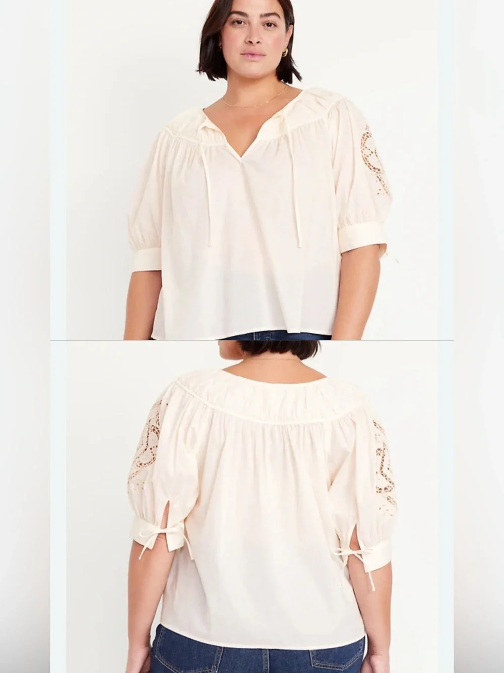BNWT Old Navy Split Neck Eyelet Sleeve Peasant Blouse- Cream